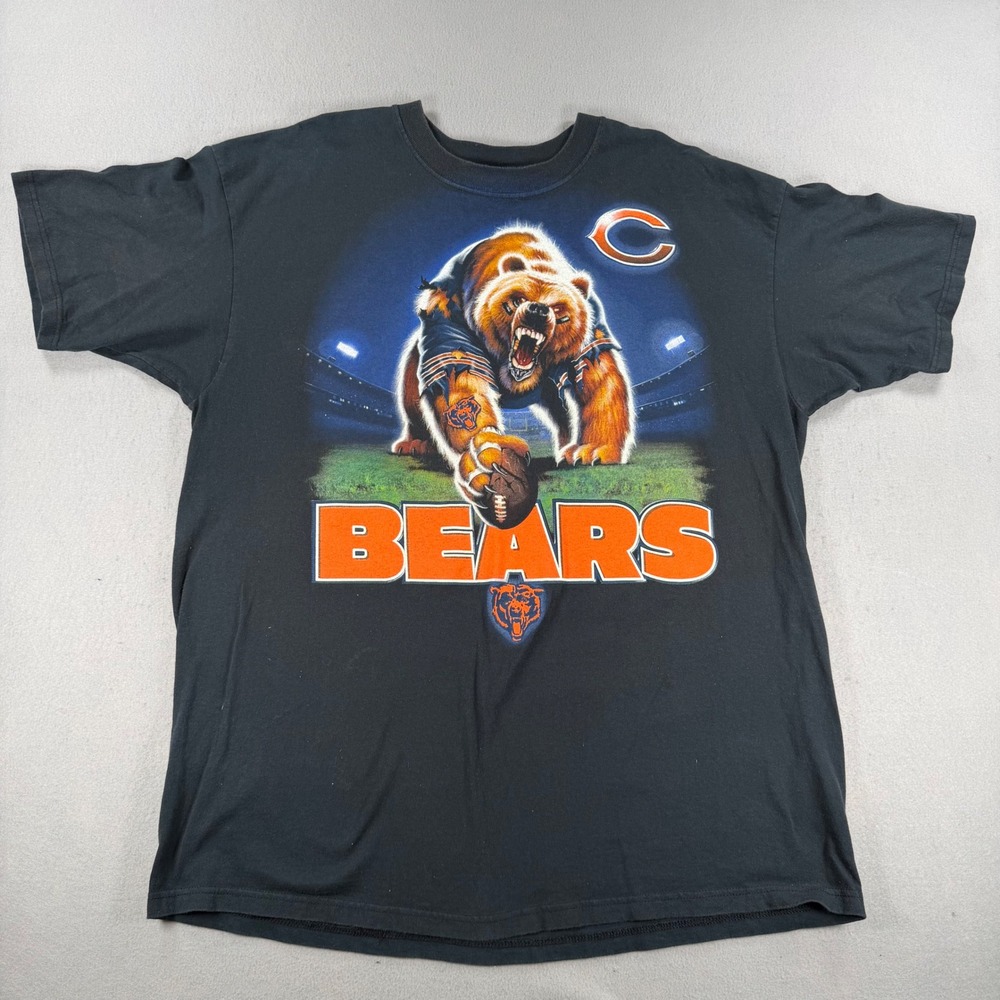 VTG NFL Chicago Bears Graphic 2XL Black Cotton Short Sleeve Football
